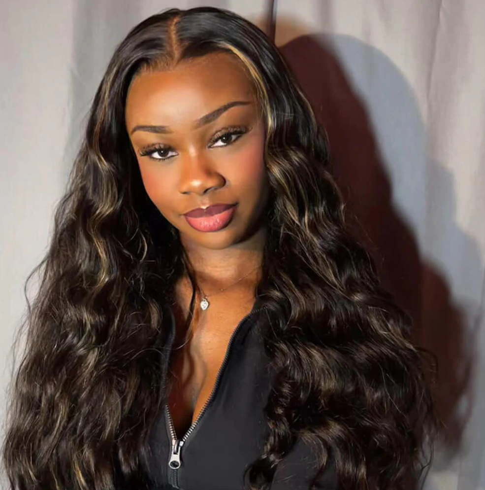 New Highlight Gold Sand Transparent 13x4 Lace Frontal Wigs Body Wave/Straight/Jerry Curly Human Hair Color Wig
