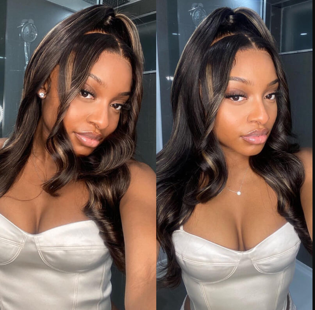 New Highlight Gold Sand Transparent 13x4 Lace Frontal Wigs Body Wave/Straight/Jerry Curly Human Hair Color Wig