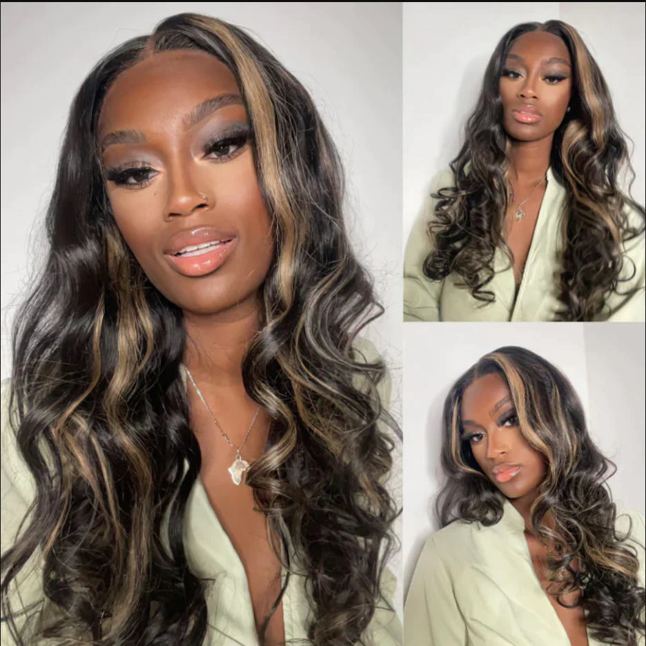 New Highlight Gold Sand Transparent 13x4 Lace Frontal Wigs Body Wave/Straight/Jerry Curly Human Hair Color Wig