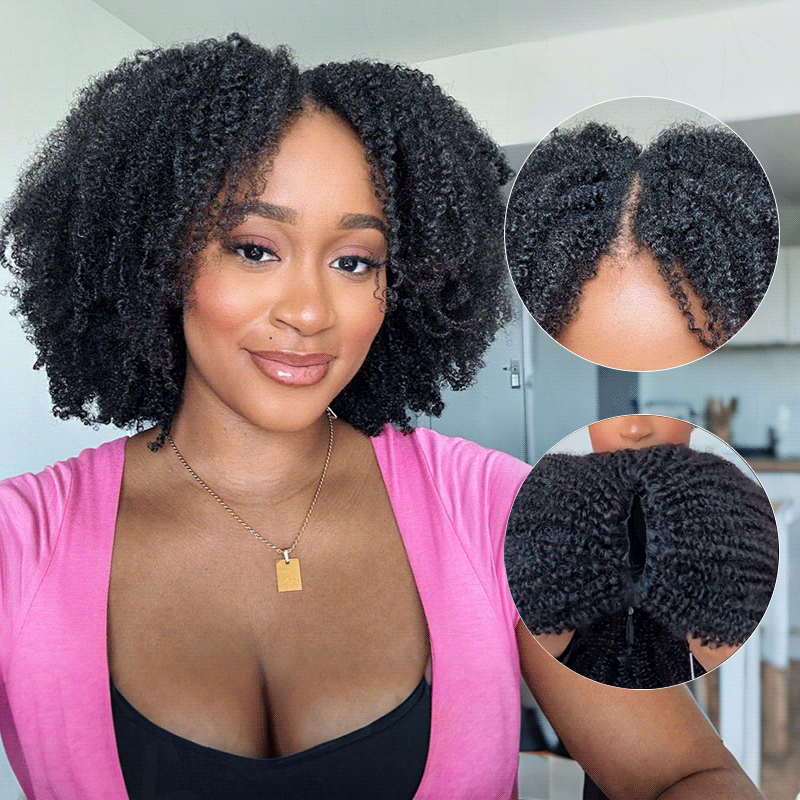 QVR Afro Kinky Curly V Part Wigs Human Hair Beginner Friendly No Leave Out