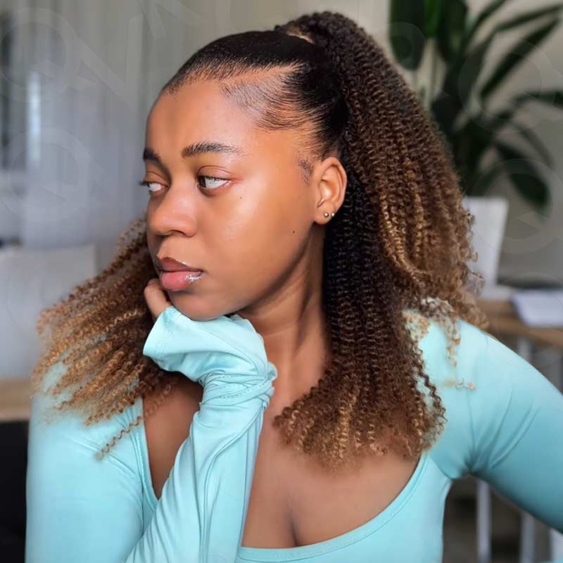 QVR Ombre #T1B/30/27 Feather Crochet Hair Afro Kinky Curly Machine Made Human Hair Extension