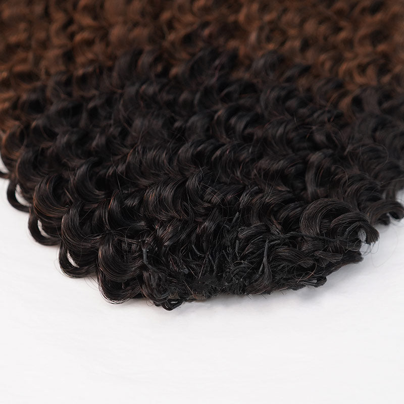 QVR Ombre #T1B/30/27 Small Kinky Curly Machine Made Feather Crochet Human Hair Extensions