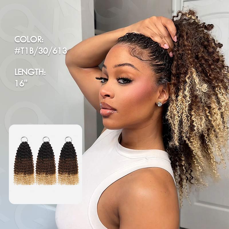 QVR Ombre #T1B/30/27 Small Kinky Curly Machine Made Feather Crochet Human Hair Extensions