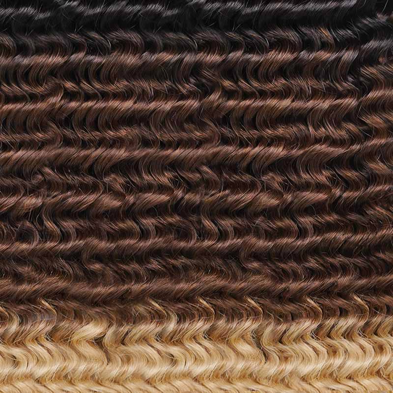 QVR Ombre #T1B/30/27 Small Kinky Curly Machine Made Feather Crochet Human Hair Extensions