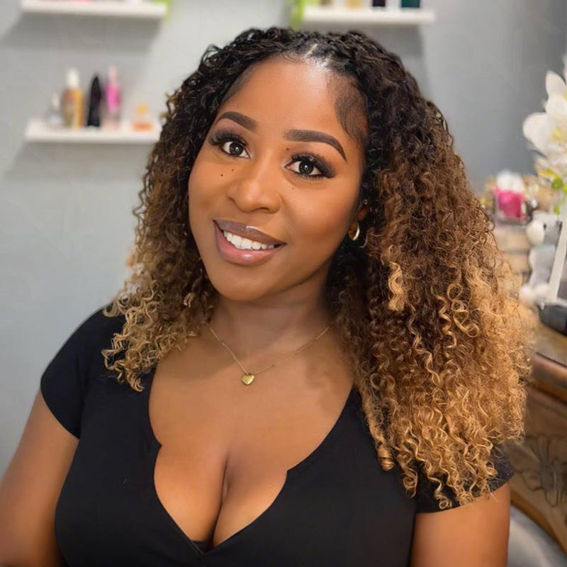 QVR Ombre #T1B/30/27 Small Kinky Curly Machine Made Feather Crochet Human Hair Extensions