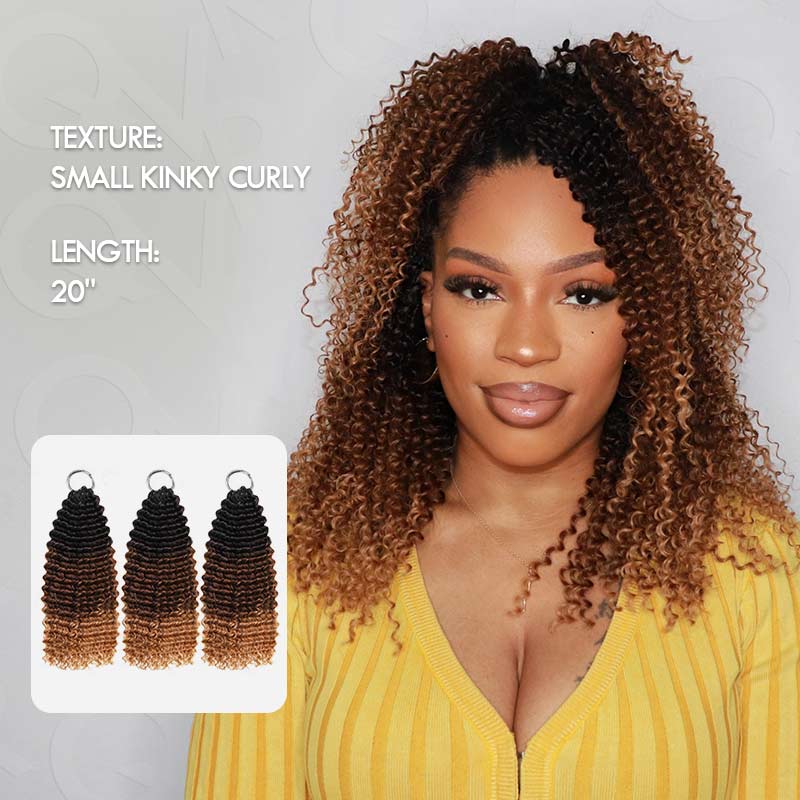 QVR Ombre #T1B/30/27 Small Kinky Curly Machine Made Feather Crochet Human Hair Extensions