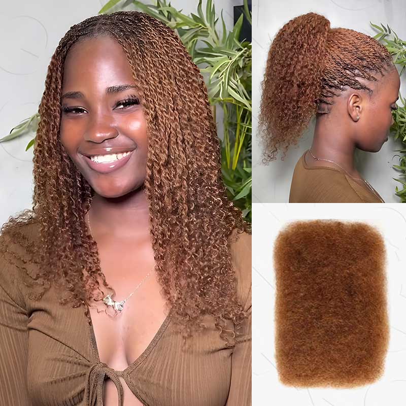 QUICK SHIP|Auburn Brown Afro kinky Bulk Human Hair Extensions
