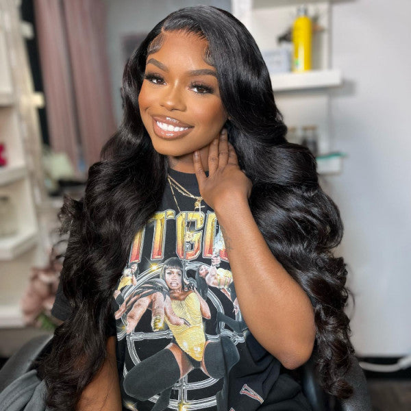 QVR Body Wave 13x4 Lace Frontal Wigs Free Part Long Wig 100% Human Hair