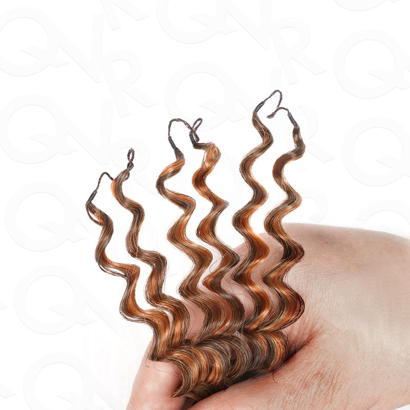 QVR Seamless Small Kinky Curly Feather Crochet Hair Highlight #P2/30/27 Machine Made Human Hair Extensions
