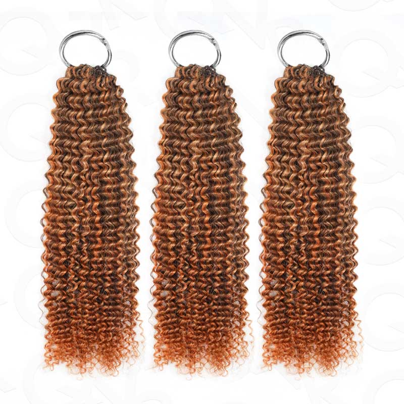 QVR Seamless Small Kinky Curly Feather Crochet Hair Highlight #P2/30/27 Machine Made Human Hair Extensions
