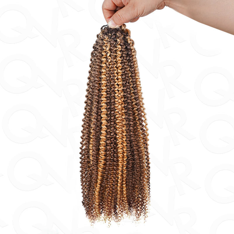 QVR Invisible Afro Kinky Curly Feather Crochet Hair Highlight #P4/27 Machine Made Human Hair Extensions