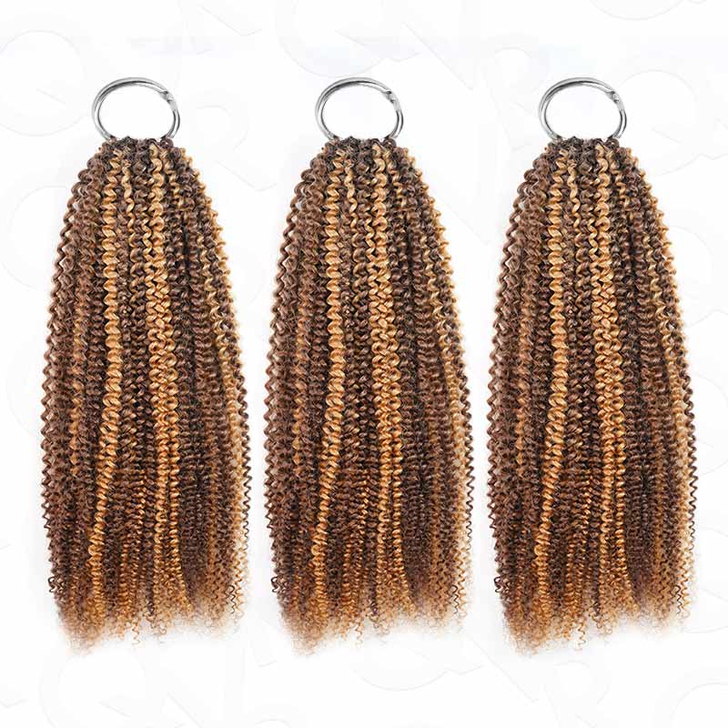 QVR Invisible Afro Kinky Curly Feather Crochet Hair Highlight #P4/27 Machine Made Human Hair Extensions