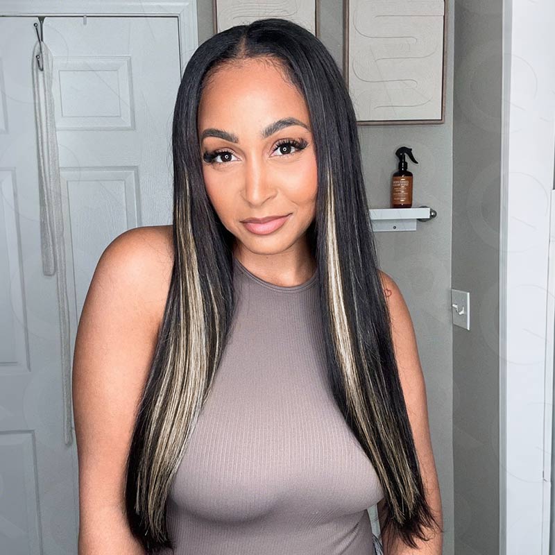 QVR Flawless Straight Human Hair Bundle Black Blonde Highlights Sew In Hair Extensions