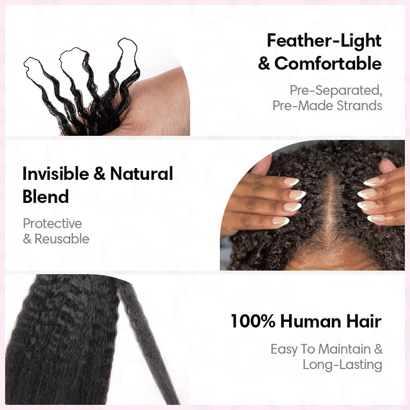 QVR Kinky Straight Crochet Hair Natural Black Machine Made Feather Human Hair Extension