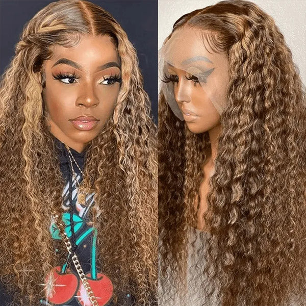 QVR 30Inch Highlight Wigs Deep Wave 13x4 HD Lace Front Wigs Ombre Honey Blonde Human Hair Wigs