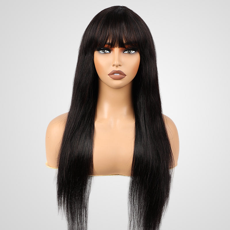 VIP Flash| Silk Straight Human Hair 24 Inches Machine Made Wigs with Bang