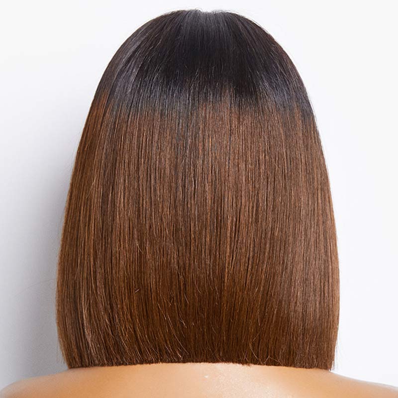Straight Ombre Brown Blunt Cut 4x4 Short Bob Wigs
