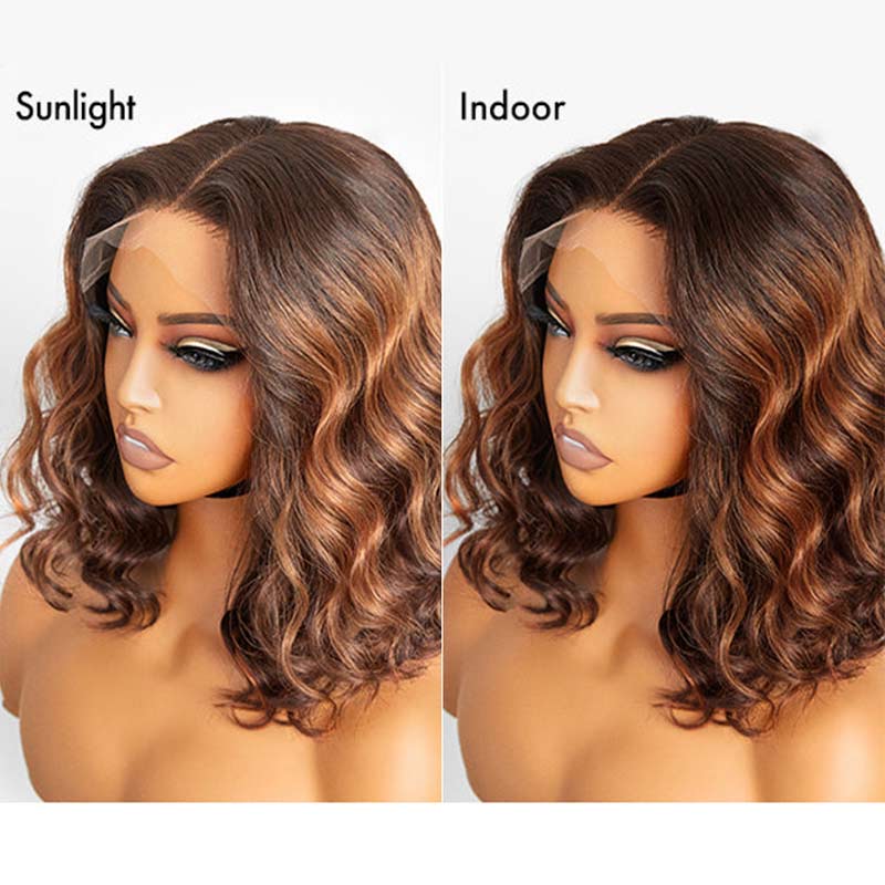 Straight Ombre Brown Blunt Cut 4x4 Short Bob Wigs