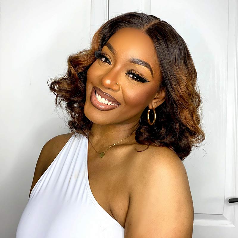 Loose Wave Ombre Brown T Lace Short Bob Wig