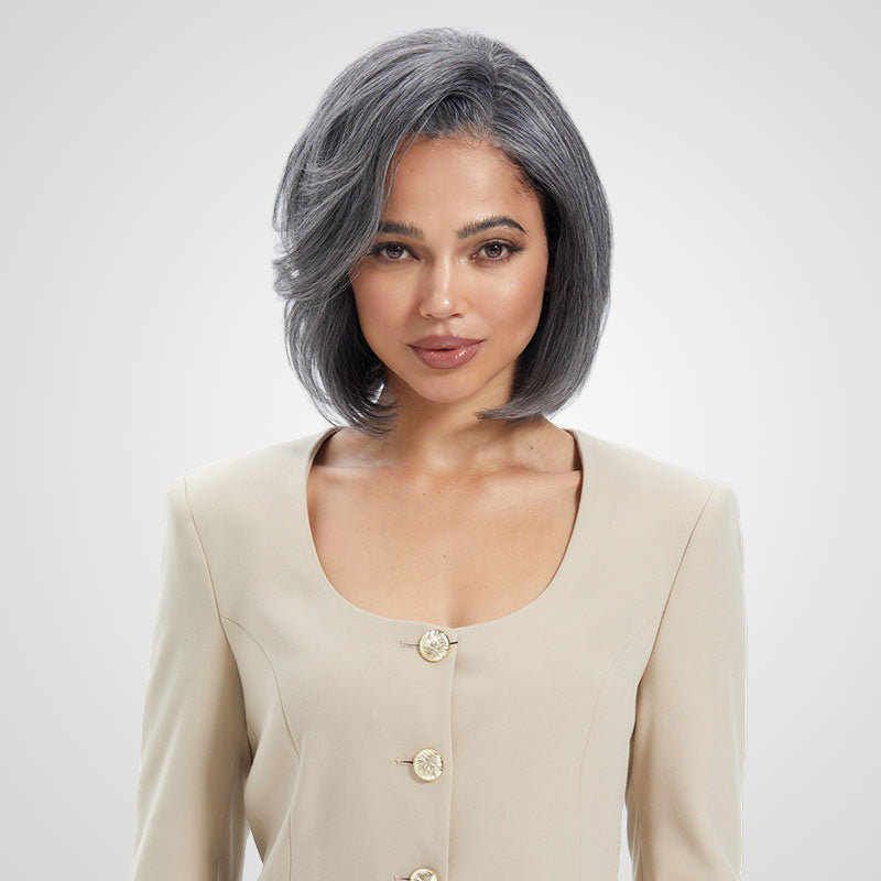Salt & Pepper Side Part 5X5 Lace Short Bob Wig