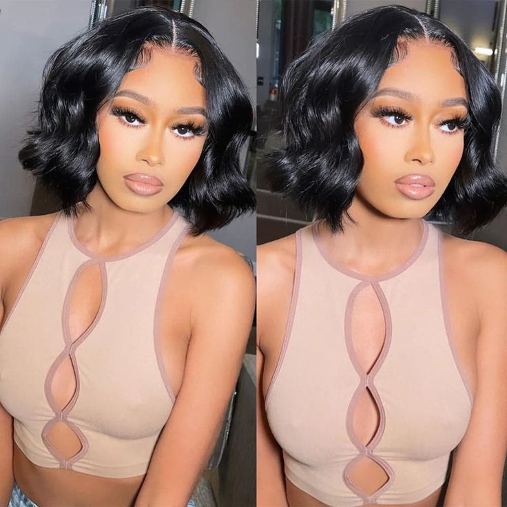 QVR Glueless Pre-cut 4x6 HD Lace Closure Human Hair Short Bob Wigs Straight Wear and Go Wigs