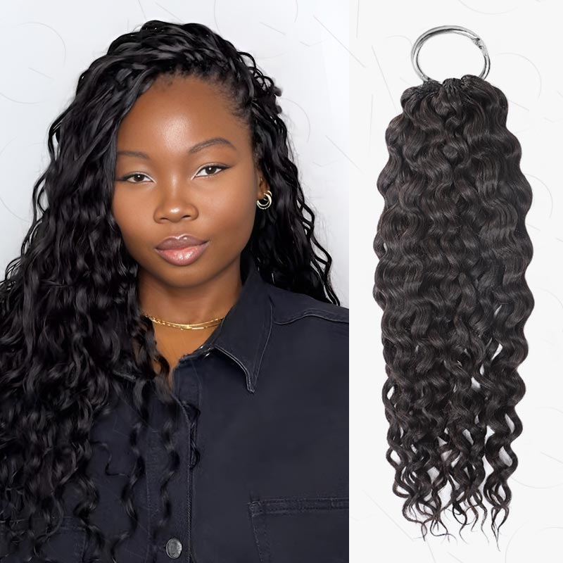 QVR Water Wave Crochet Hair Natural Black Machine Made Feather Human Hair Extension
