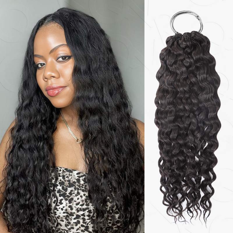 QVR Water Wave Crochet Hair Natural Black Machine Made Feather Human Hair Extension
