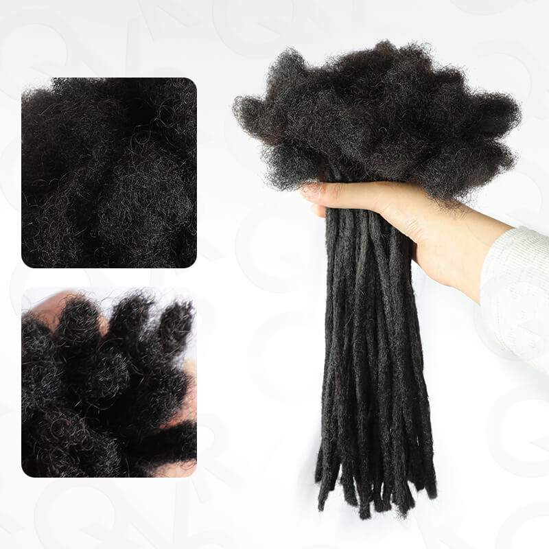 QVR Handmade Dreadlocks Natural Black Thickness 0.6cm Human Hair Loc Extensions