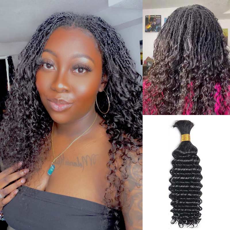 QVR Deep Wave Bulk Hair Extensions for Boho Knotless Braiding