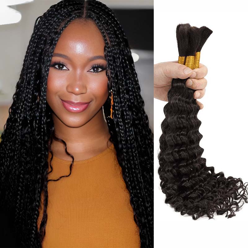 QVR Deep Wave Bulk Hair Extensions for Boho Knotless Braiding