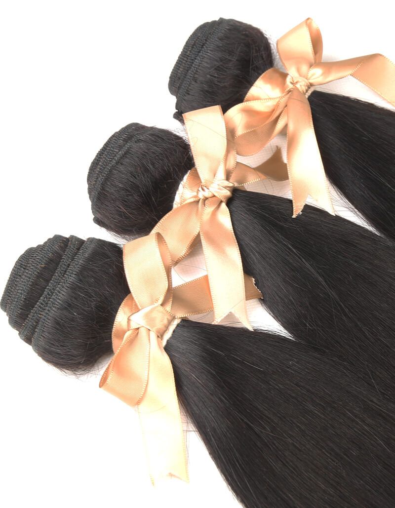 QVR Remy Human Hair Straight Hair Weave 3 Bundles With 4x4 Lace Closure