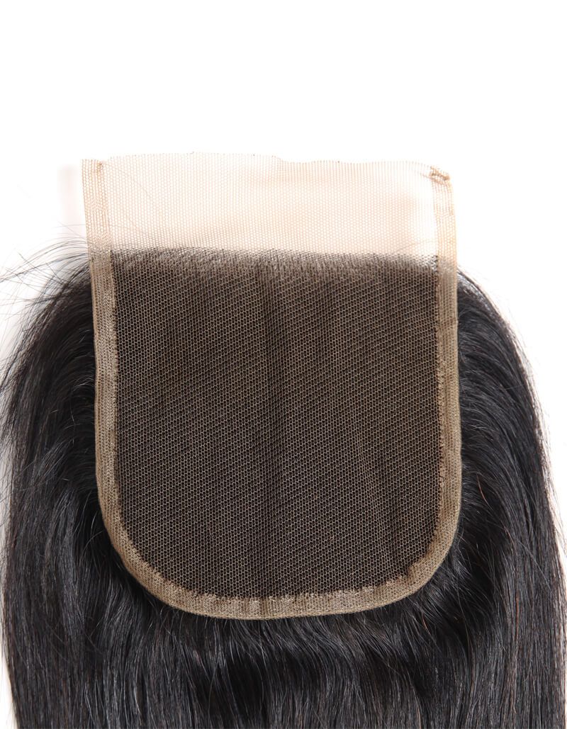 QVR Remy Human Hair Straight Hair Weave 3 Bundles With 4x4 Lace Closure