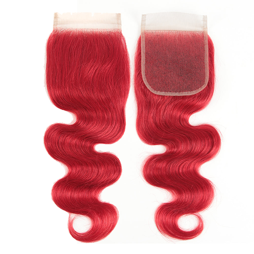 QVR Red Color Brazilian Body Wave Bundles With Closure Remy Hair Weave Bunldes Hair Extension For Black Women