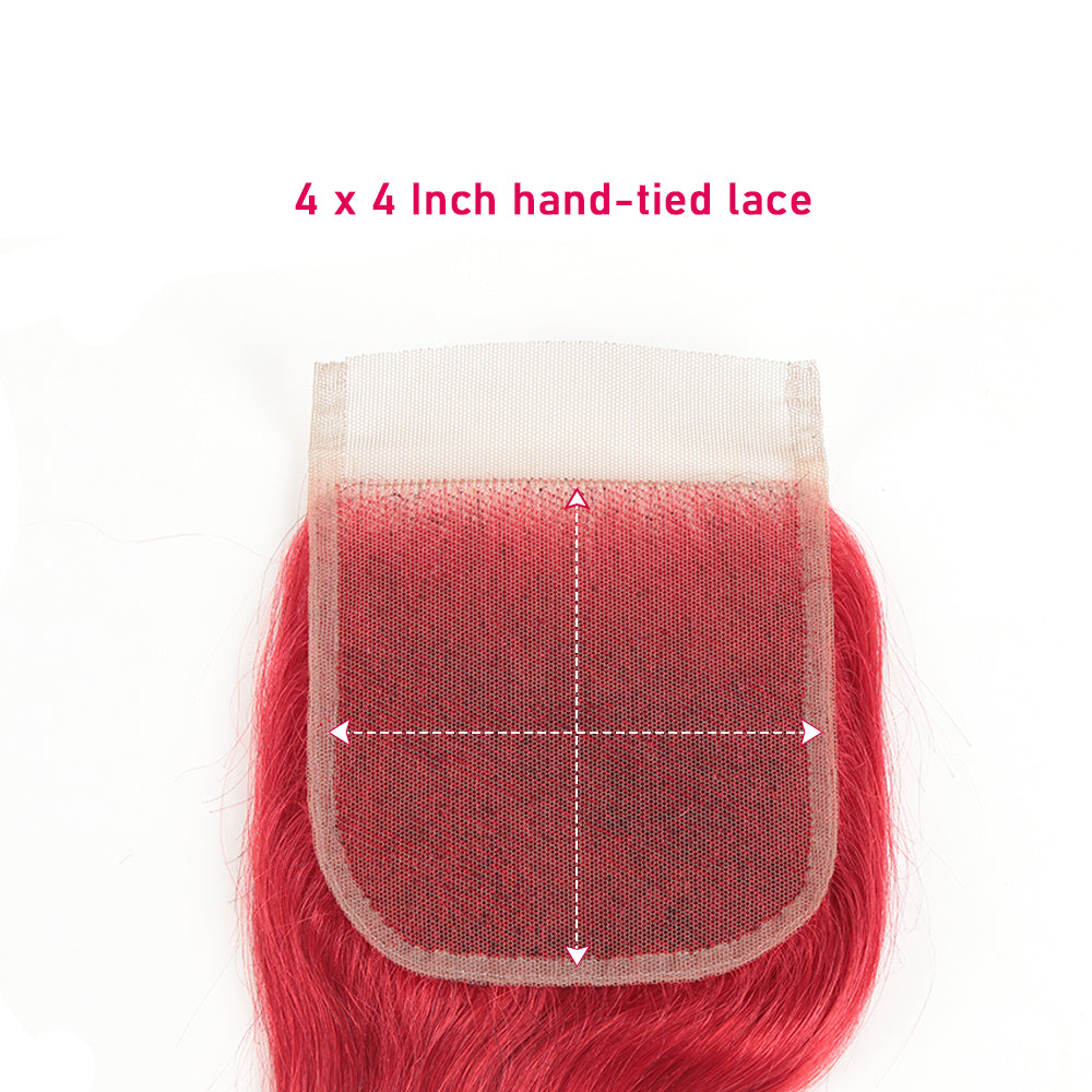 QVR Red Color Brazilian Body Wave Bundles With Closure Remy Hair Weave Bunldes Hair Extension For Black Women