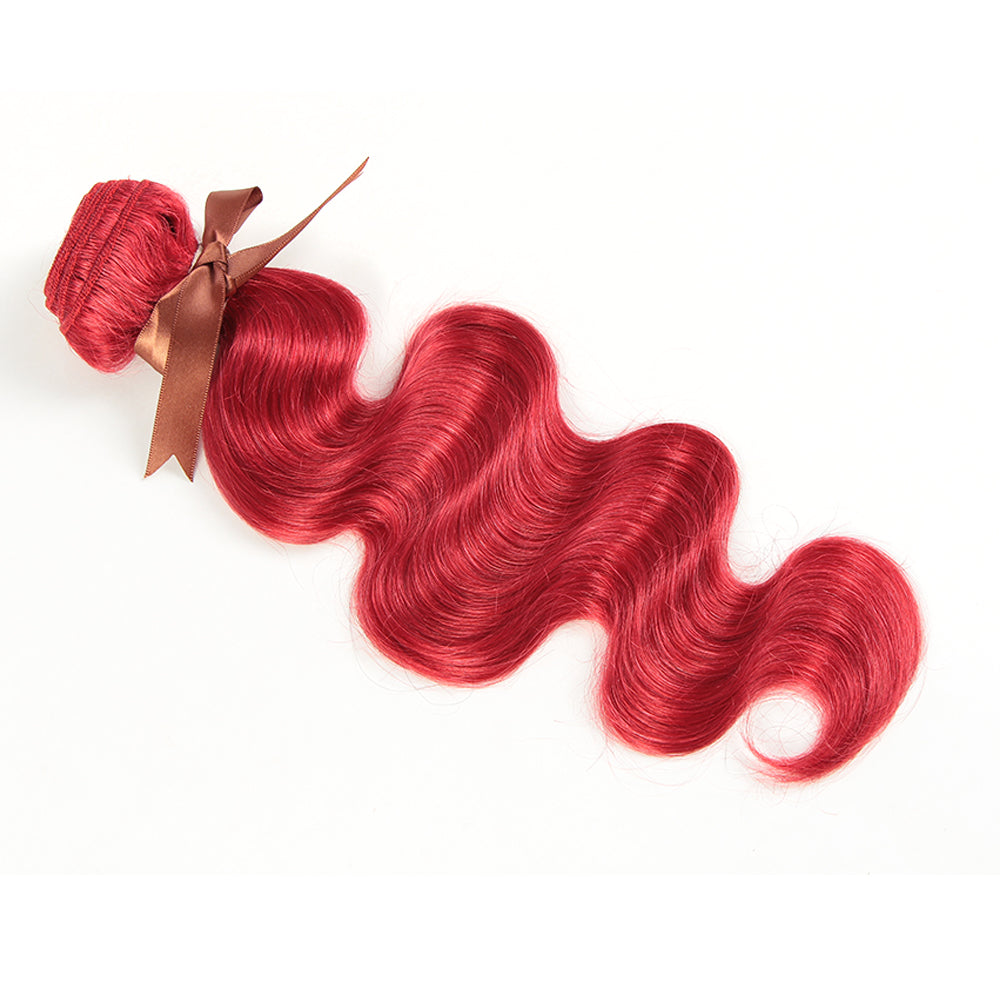 QVR Red Color Brazilian Body Wave Bundles With Closure Remy Hair Weave Bunldes Hair Extension For Black Women