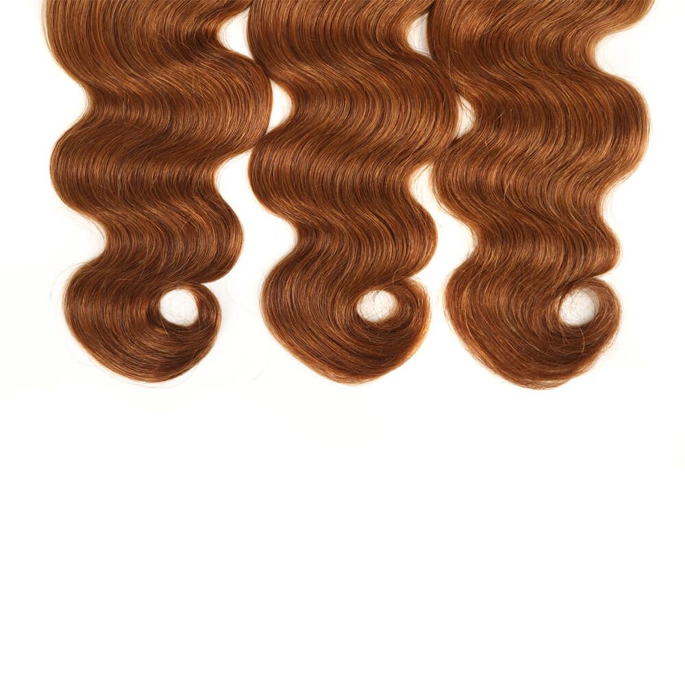QVR Body Wave Bundles With Closure Remy Human Hair 3 bundles with 4*4 Lace Closure Ombre Brown Color T1B/30