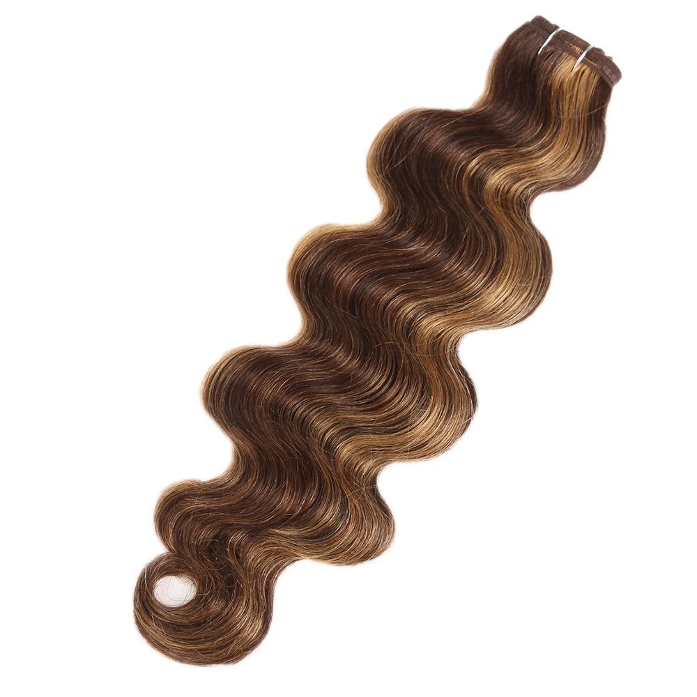 QVR Body Wave Human Hair Weave 3 Bundles with Closure Virgin Hair Highlight Piano Brown Blonde Color