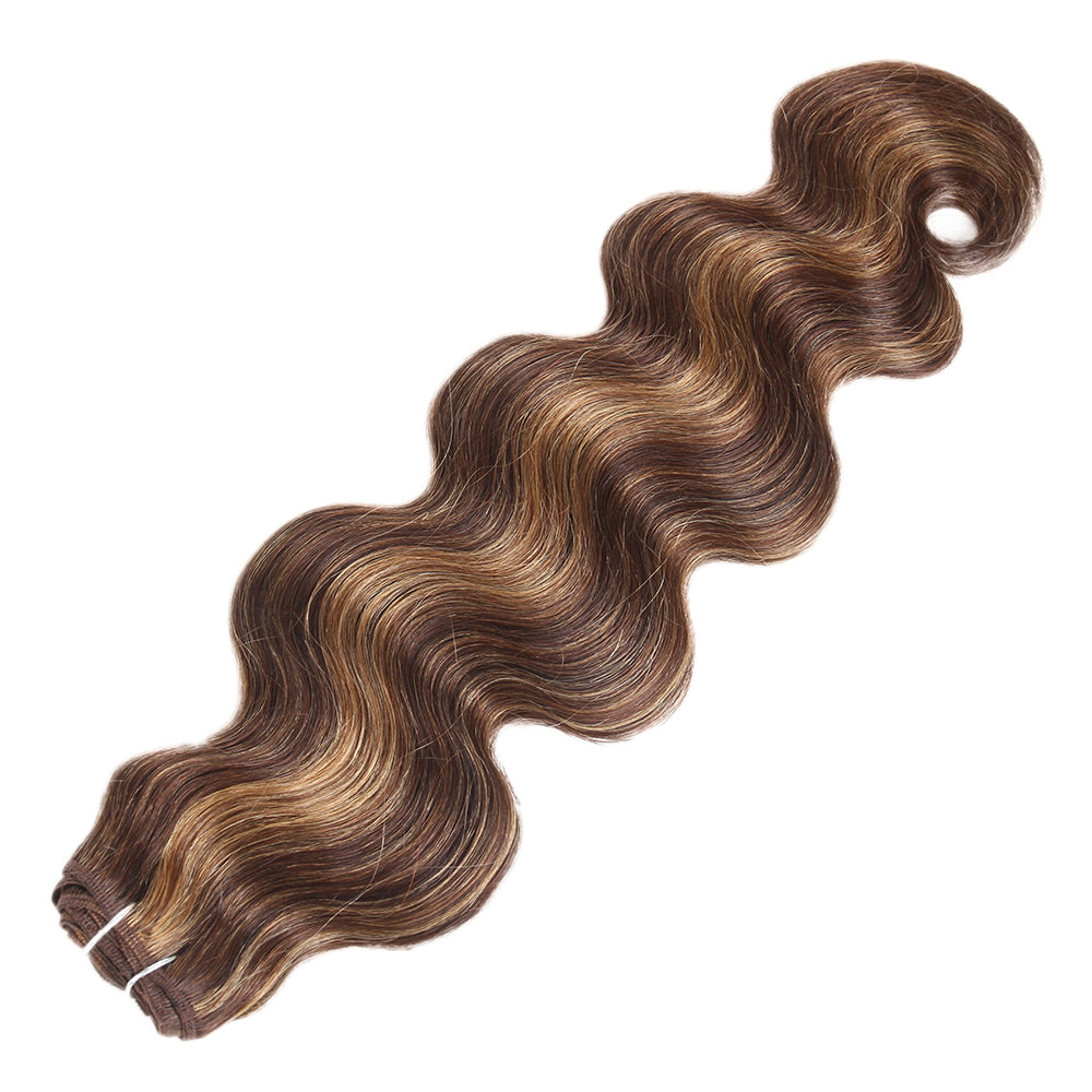 QVR Body Wave Human Hair Weave 3 Bundles with Closure Virgin Hair Highlight Piano Brown Blonde Color