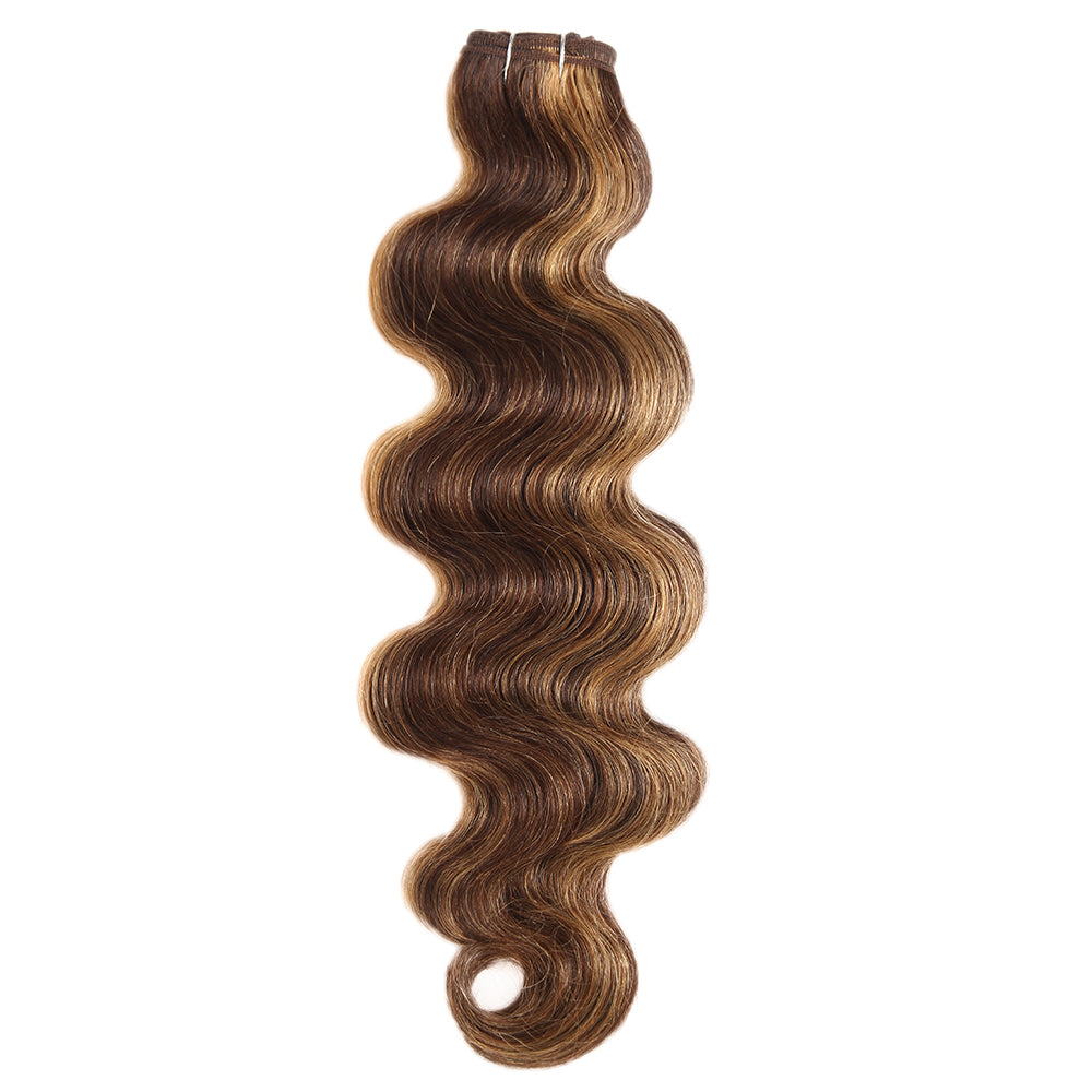 QVR Body Wave Human Hair Weave 3 Bundles with Closure Virgin Hair Highlight Piano Brown Blonde Color