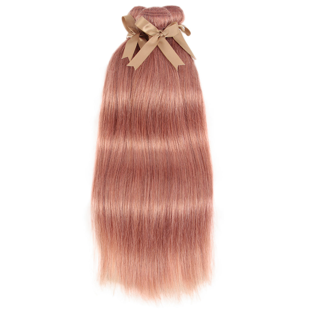 QVR Straight Bundles With Closure Remy Human Hair Weave 3 bundles with 4*4 Lace Closure Pink Color