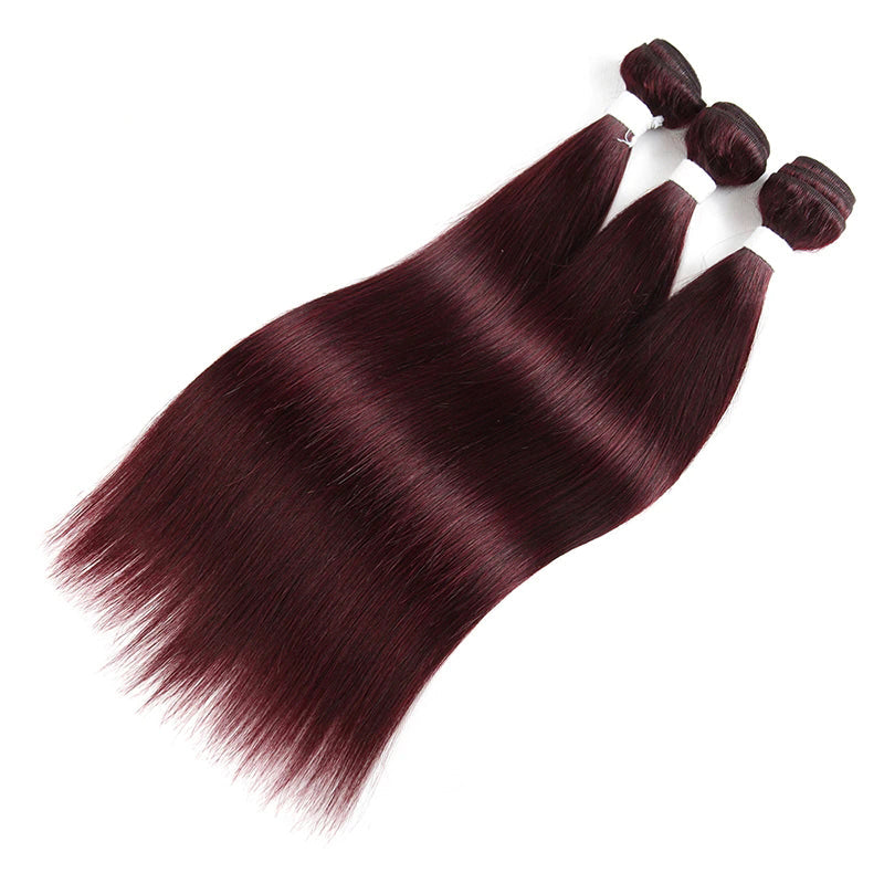 QVR Remy Human Hair Bundles With Closure Straight Hair Burgundy Remy Peruvian Dyed 3 Bundles With Frontal 4x4 Brazilian Human Hair 99J