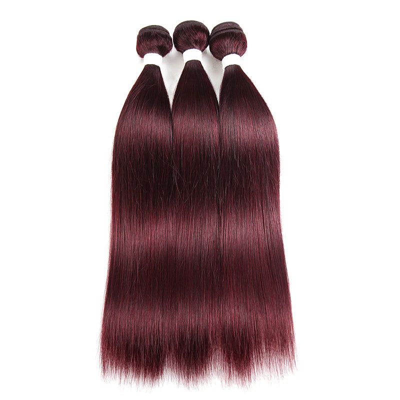 QVR Remy Human Hair Bundles With Closure Straight Hair Burgundy Remy Peruvian Dyed 3 Bundles With Frontal 4x4 Brazilian Human Hair 99J