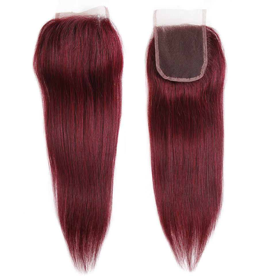 QVR Remy Human Hair Bundles With Closure Straight Hair Burgundy Remy Peruvian Dyed 3 Bundles With Frontal 4x4 Brazilian Human Hair 99J