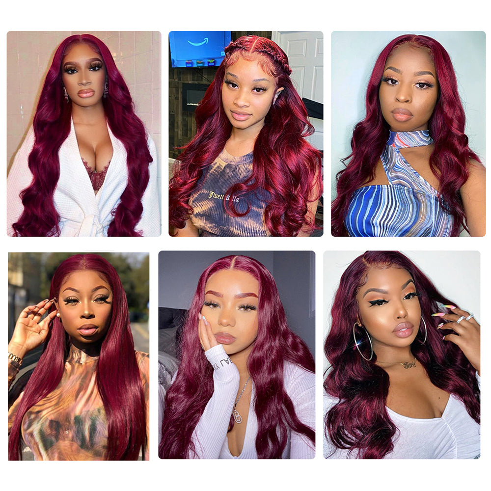 QVR Remy Human Hair Bundles With Closure Straight Hair Burgundy Remy Peruvian Dyed 3 Bundles With Frontal 4x4 Brazilian Human Hair 99J