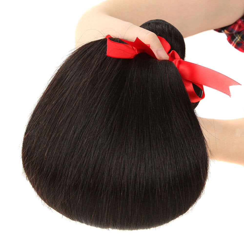 QVR Unprocessed Silk Straight Human Hair Bundles 3 Bundles Natural Color Hair Weave