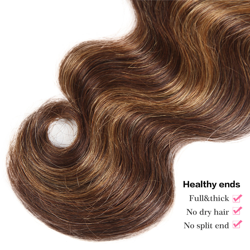 QVR Body Wave Weave 3 Bundles Virgin Human Hair Highlight Piano Brown Blonde Hair Bundles