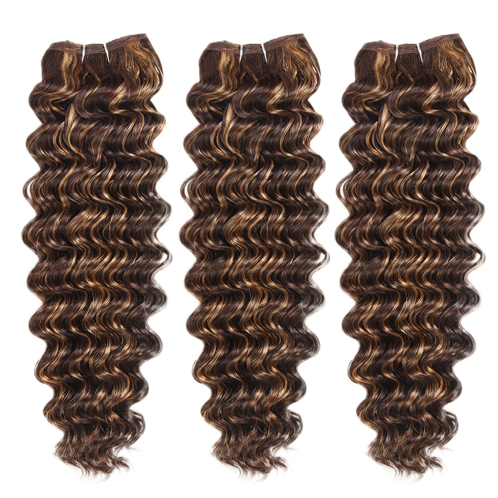 Highlight Bundles Deep Wave Weave 3 Bundles Human Hair Bundlle Piano Brown Blonde Bundles with Highlights