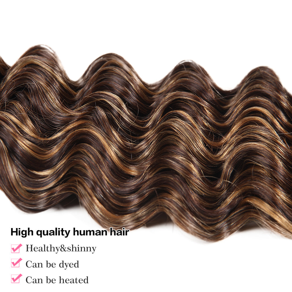 Highlight Bundles Deep Wave Weave 3 Bundles Human Hair Bundlle Piano Brown Blonde Bundles with Highlights