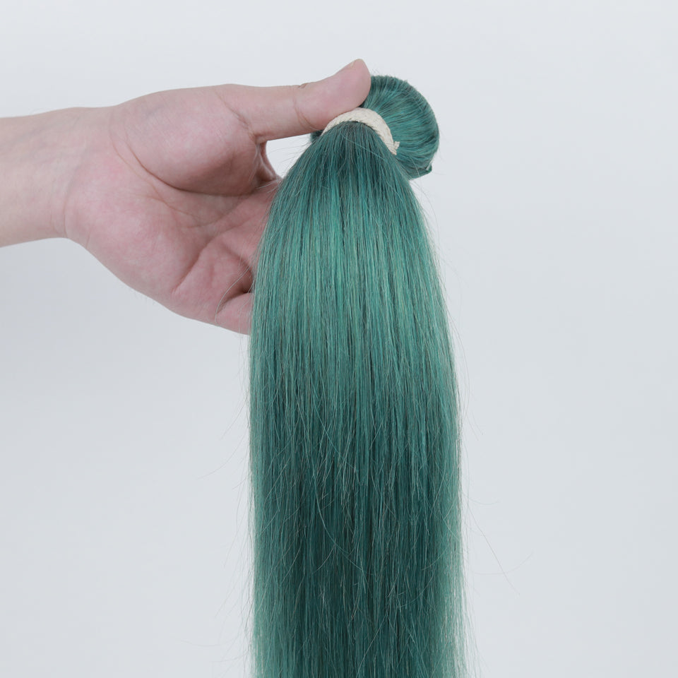 Queen Remy Human Hair 3 Bundles Straight Hair Weave Jade Green Color
