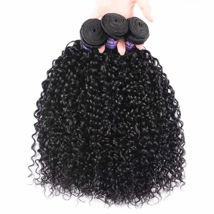 QVR Jerry Curly Human Hair Weaves 3 Bundles